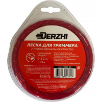Фото товара - Леска для триммеров скрученный квадрат DERZHI 3,0мм, 15м, блистер (1/80) 30015-03 (красная)