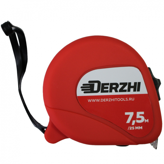 Большое фото товара - Рулетка DERZHI «Эко» с резиновым покрытием 7,5м/25мм (1/6/60) 8425-3-075, 8425-3-075. Вариант №1