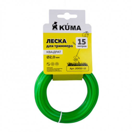 Большое фото товара - Леска KUMA для триммеров квадратная 2,0мм, 15м, подвес (1/192) 20015-12, 20015-12. Вариант №1